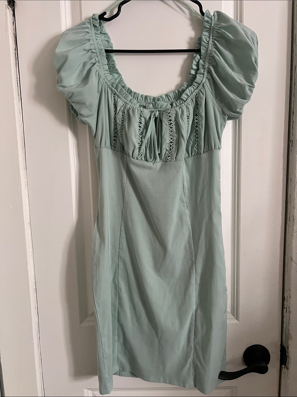 Mint Puff Sleeve Square Neck Dress